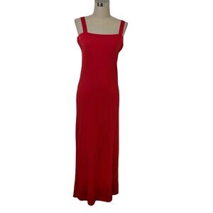 Misook Knit Maxi Dress Sleeveless Ribbed Slit Hem Lace‎ Cutout Trim Red Size S